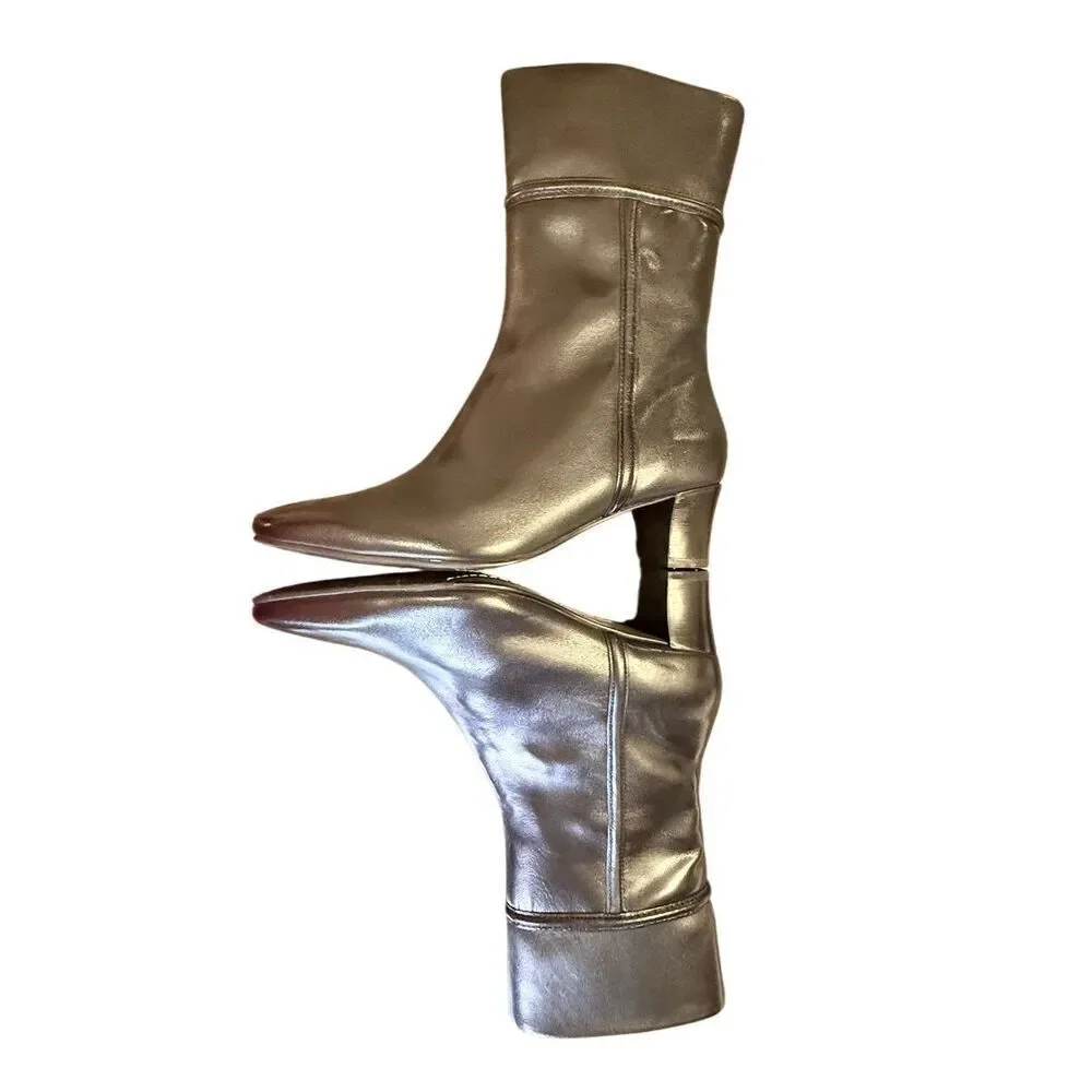 NWT Antonio Melani Black Leather Mid Calf  Mid Heel Boots US Sz 6